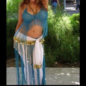 Aqua blue fringe style belly dancing set size OS
